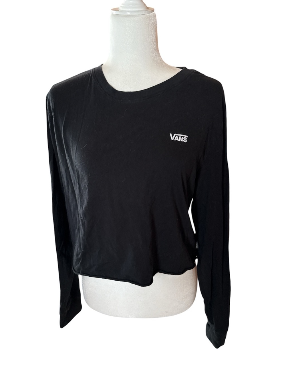 Vans Black Long-Sleeve Cropped Logo Shirt size large